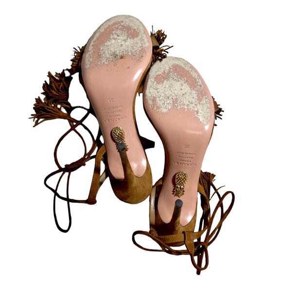 Aquazzura Firenze Cognac Brown Suede Vero Cuoio Sandals Women's EU 39 US 8.5 - Picture 5 of 10